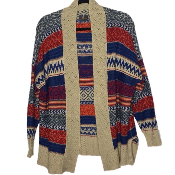 i jeans by Buffalo Sweaters - XL Petite Boho Open Cardigan Striped Tan Sweater